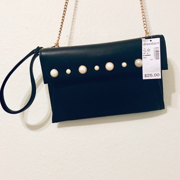 Black Wristlet / Crossbody purse with pearl studs - Picture 1 of 3